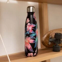 Roxy Sand And Sea Shell Thermos Bottle Black Pink Blue Women -Drinkware Shop rxy erjaa04056 kvj6 003